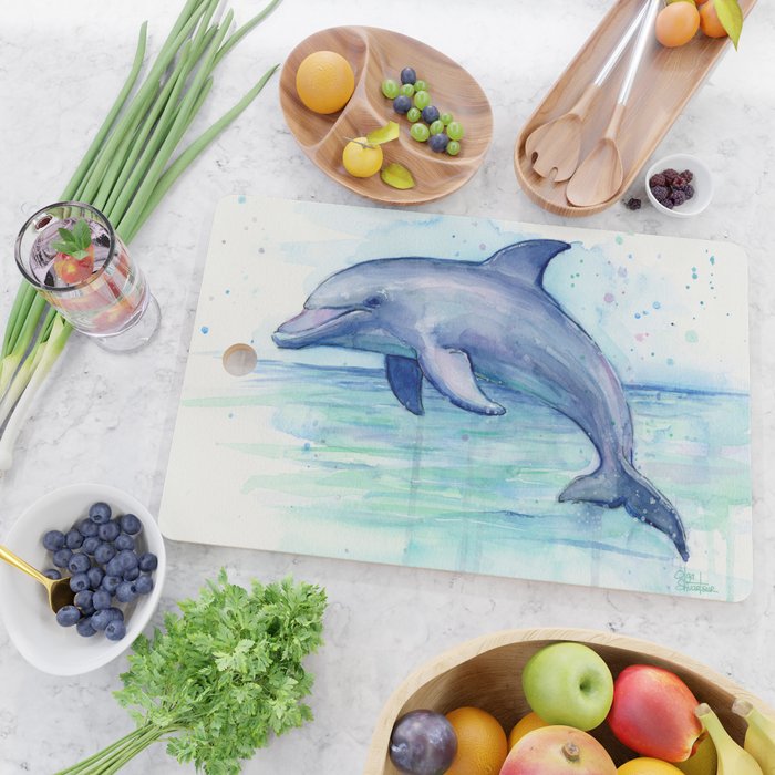 Dolphin Watercolor Sea Creature Animal Cutting Board Gallery Image 2