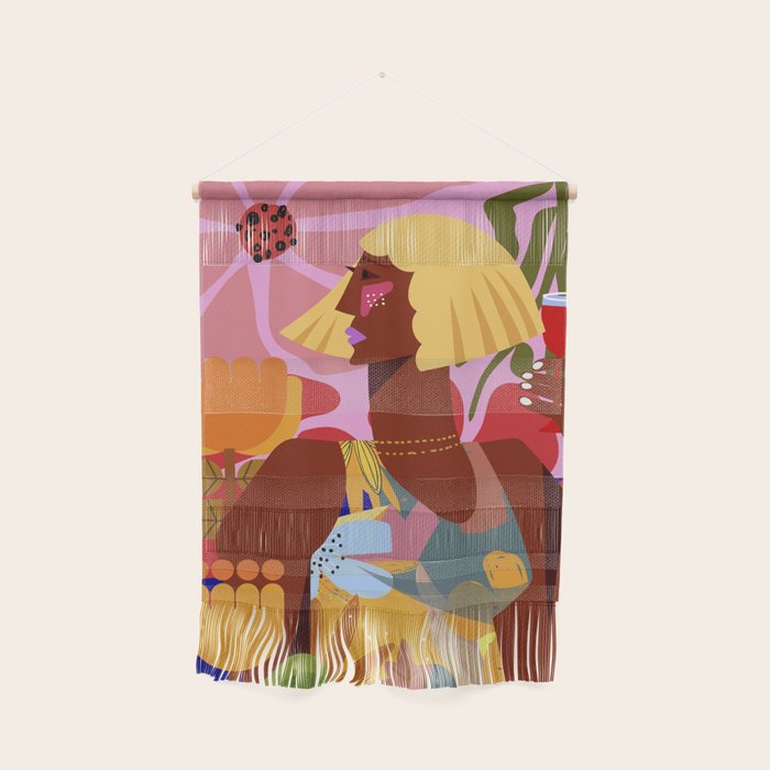 Woman with wine in floral garden Wall Hanging Gallery Image 1