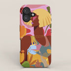 Woman with wine in floral garden iPhone Case Gallery Image 1