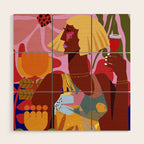 Woman with wine in floral garden Wood Wall Art Gallery Image 1