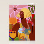 Woman with wine in floral garden Stationery Card Gallery Image 2
