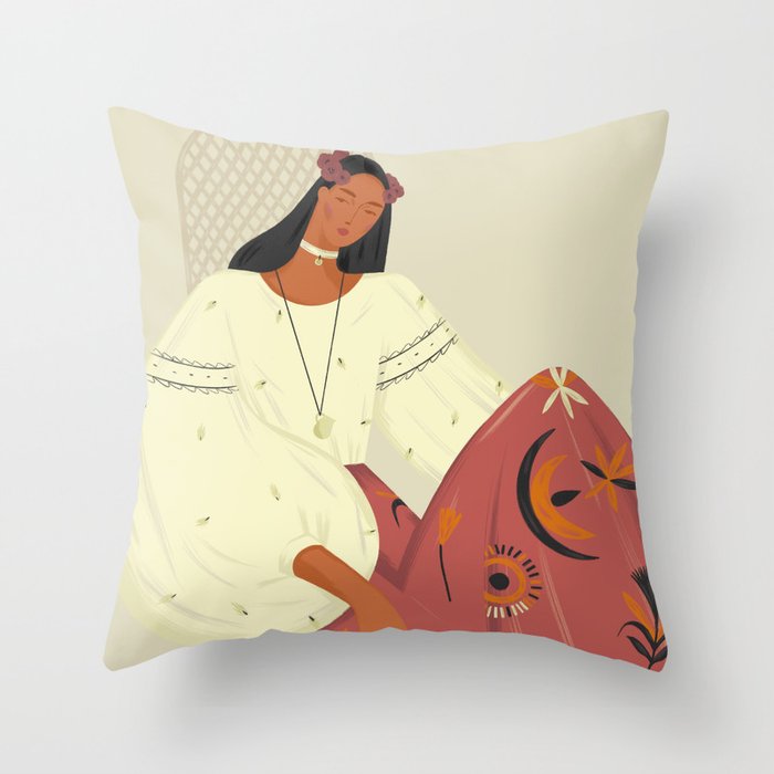 a girl in a national costume Throw Pillow Gallery Image 1