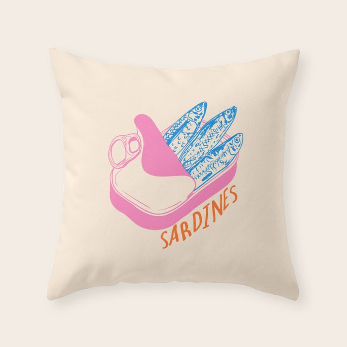 Pastel Sardines in Open Tin Can - Vintage Art Throw Pillow Gallery Image 6