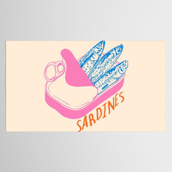 Pastel Sardines in Open Tin Can - Vintage Art Tablecloth Gallery Image 2
