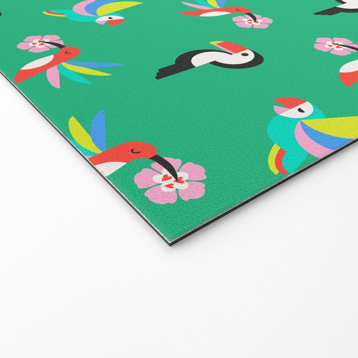 Happy Tropical Jungle Birds Toucan Hummingbird Parrot Green Welcome Mat Gallery Image 2