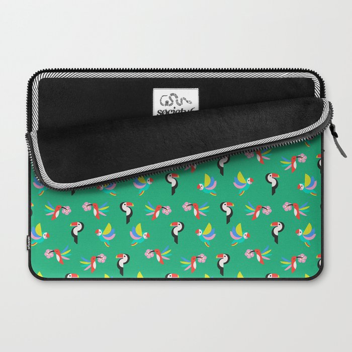 Happy Tropical Jungle Birds Toucan Hummingbird Parrot Green Laptop Sleeve Gallery Image 2