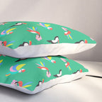 Happy Tropical Jungle Birds Toucan Hummingbird Parrot Green Pillow Sham Gallery Image 3
