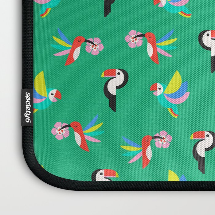 Happy Tropical Jungle Birds Toucan Hummingbird Parrot Green Laptop Sleeve Gallery Image 3