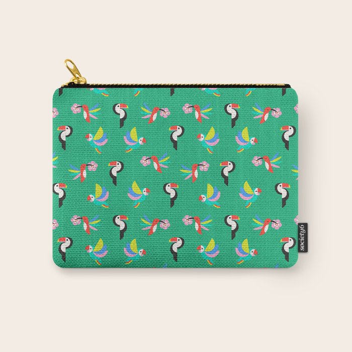 Happy Tropical Jungle Birds Toucan Hummingbird Parrot Green Carry All Pouch Gallery Image 1