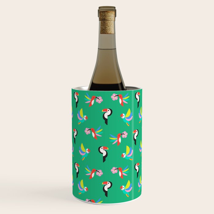Happy Tropical Jungle Birds Toucan Hummingbird Parrot Green Wine Chiller Gallery Image 1