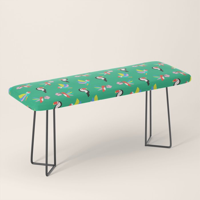 Happy Tropical Jungle Birds Toucan Hummingbird Parrot Green Bench Gallery Image 1