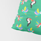Happy Tropical Jungle Birds Toucan Hummingbird Parrot Green Pillow Sham Gallery Image 4