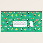 Happy Tropical Jungle Birds Toucan Hummingbird Parrot Green Desk Mat Gallery Image 1