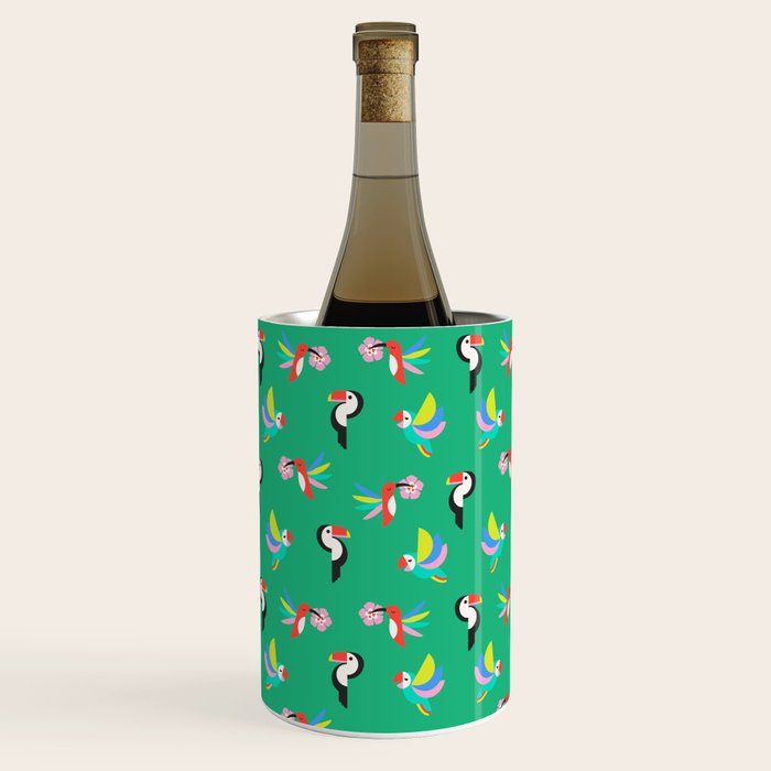 Happy Tropical Jungle Birds Toucan Hummingbird Parrot Green Wine Chiller Gallery Image 2