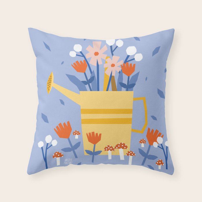 Watering can and flowers Throw Pillow Gallery Image 1