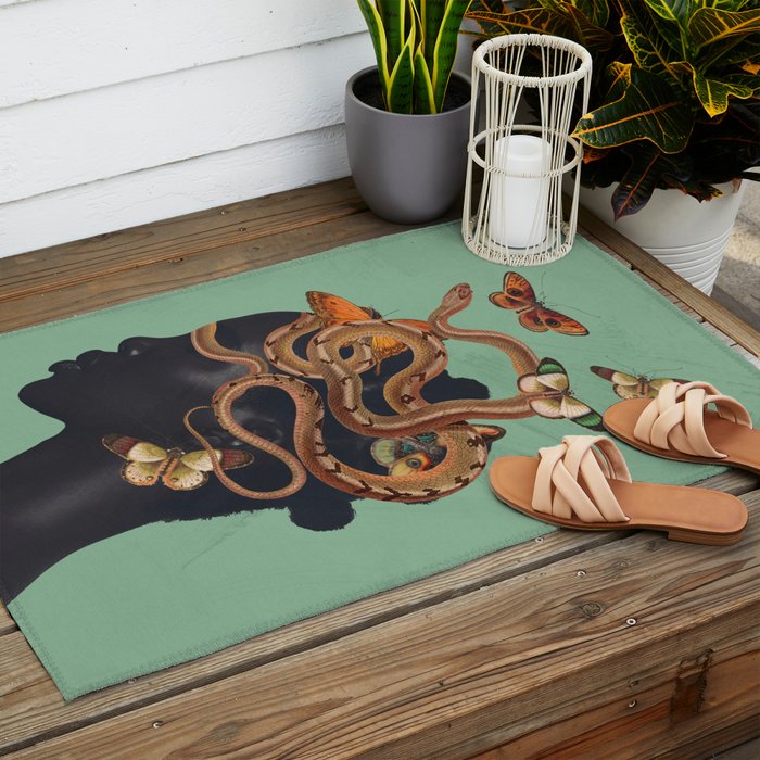 Snake and Butterflies 2 Outdoor Rug Gallery Image 2
