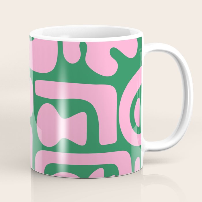 Abstract Green & Pink Decoupage Cutouts Coffee Mug Gallery Image 1