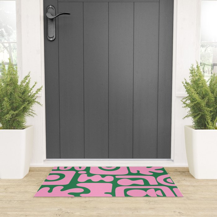 Abstract Green & Pink Decoupage Cutouts Welcome Mat Gallery Image 3