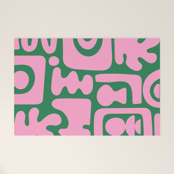 Abstract Green & Pink Decoupage Cutouts Welcome Mat Gallery Image 1