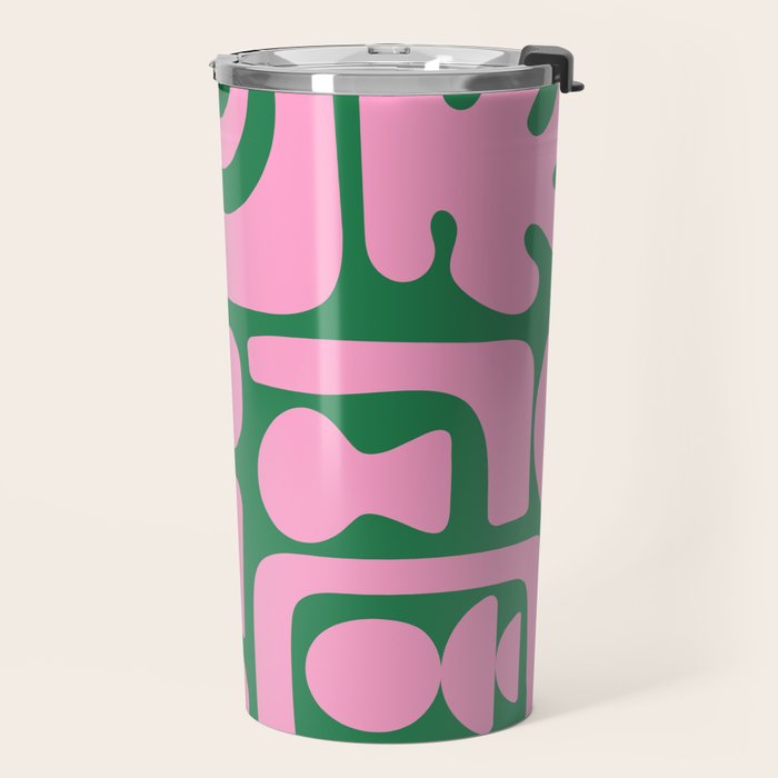Abstract Green & Pink Decoupage Cutouts Travel Mug Gallery Image 2