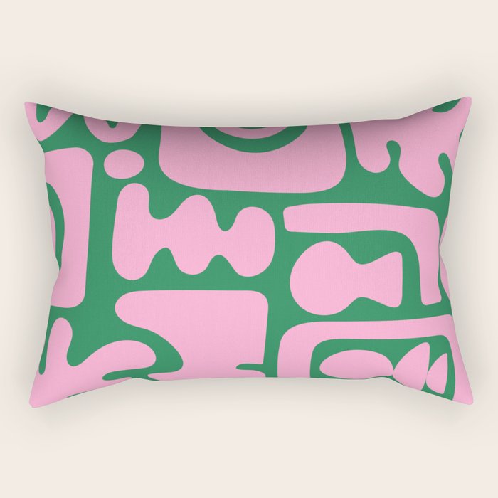 Abstract Green & Pink Decoupage Cutouts Rectangular Pillow Gallery Image 2