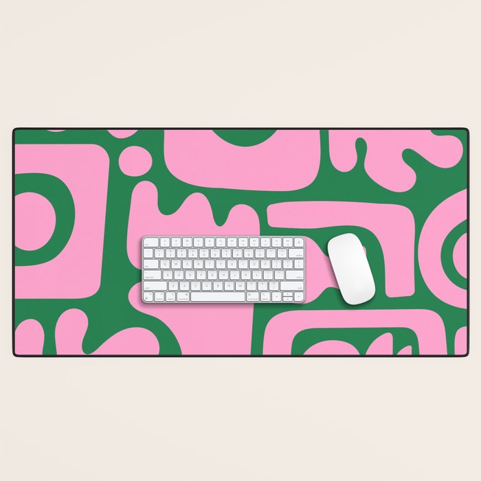 Abstract Green & Pink Decoupage Cutouts Desk Mat Gallery Image 1