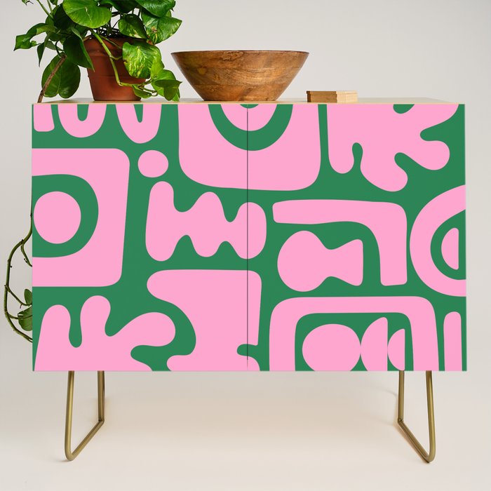 Abstract Green & Pink Decoupage Cutouts Credenza Gallery Image 1