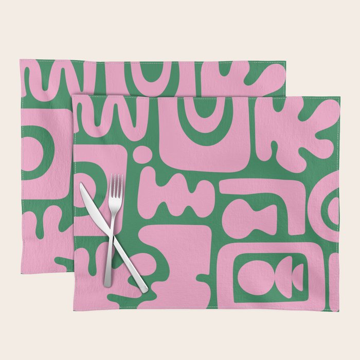 Abstract Green & Pink Decoupage Cutouts Placemat Gallery Image 1