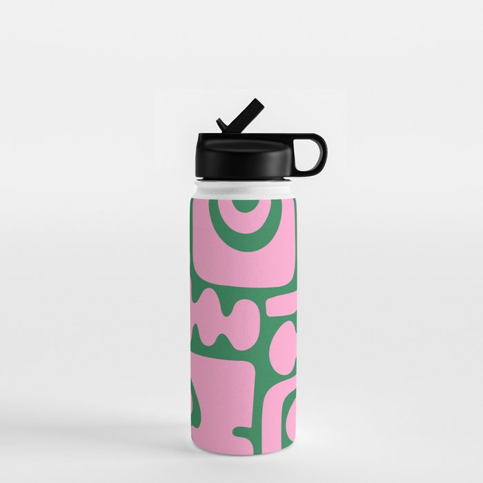 Abstract Green & Pink Decoupage Cutouts Water Bottle Gallery Image 1