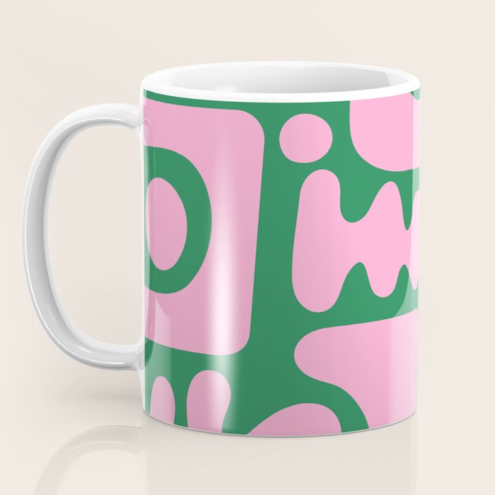 Abstract Green & Pink Decoupage Cutouts Coffee Mug Gallery Image 3