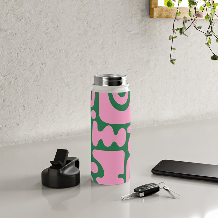 Abstract Green & Pink Decoupage Cutouts Water Bottle Gallery Image 4