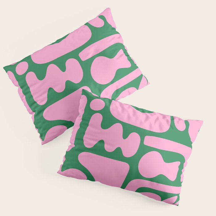 Abstract Green & Pink Decoupage Cutouts Pillow Sham Gallery Image 1