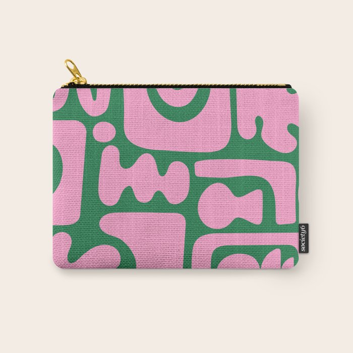 Abstract Green & Pink Decoupage Cutouts Carry All Pouch Gallery Image 1