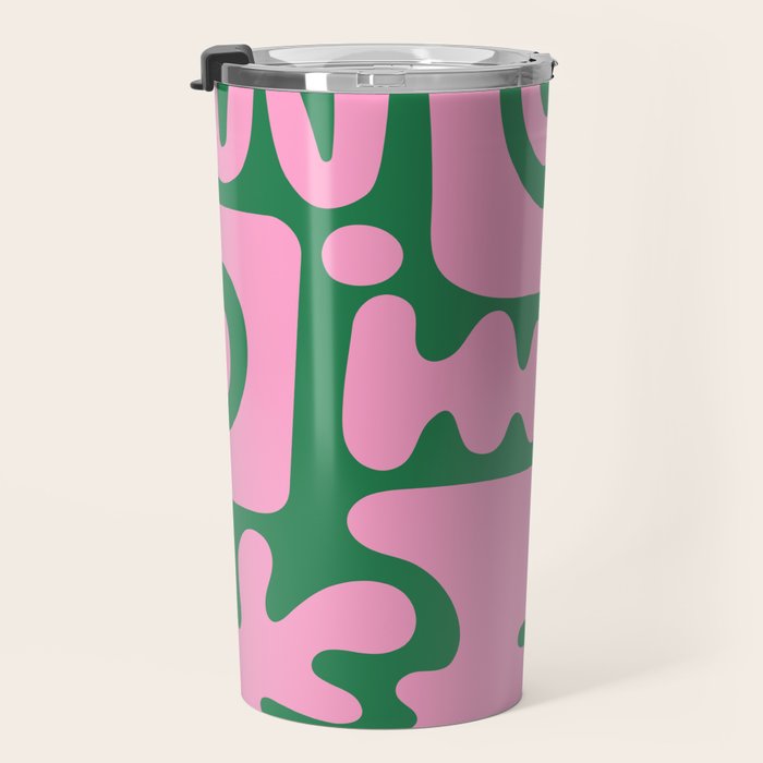 Abstract Green & Pink Decoupage Cutouts Travel Mug Gallery Image 3