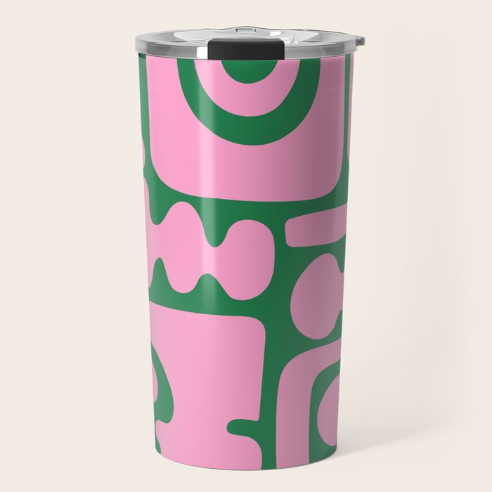 Abstract Green & Pink Decoupage Cutouts Travel Mug Gallery Image 1