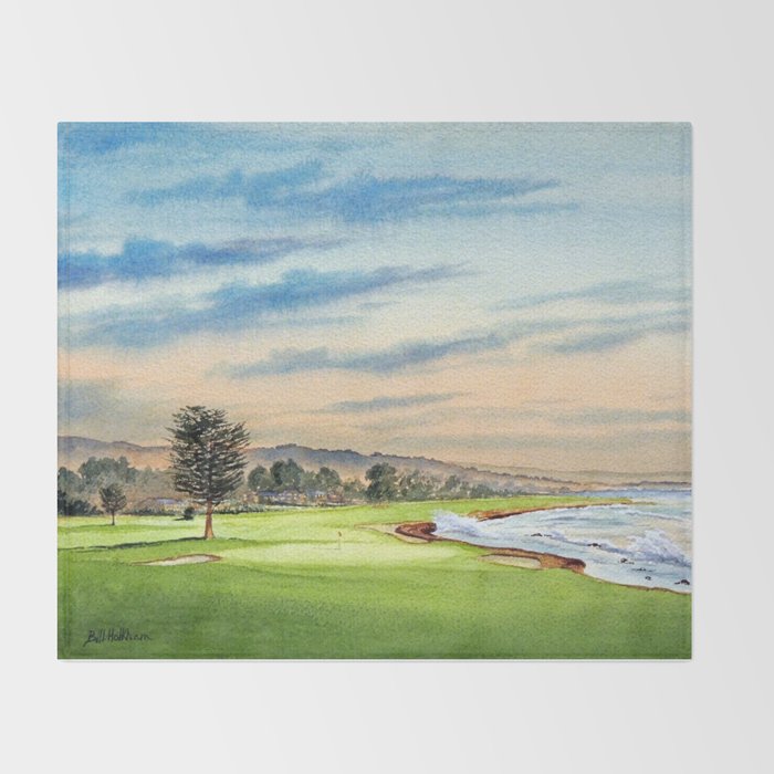 Pebble Beach Golf Course 18th Hole Throw Blanket Gallery Image 2