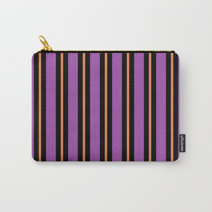 Halloween Stripes Purple Black Orange Vertical Stripe Pattern Carry All Pouch Gallery Image 1