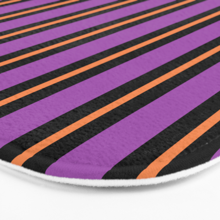 Halloween Stripes Purple Black Orange Vertical Stripe Pattern Bath Mat Gallery Image 3
