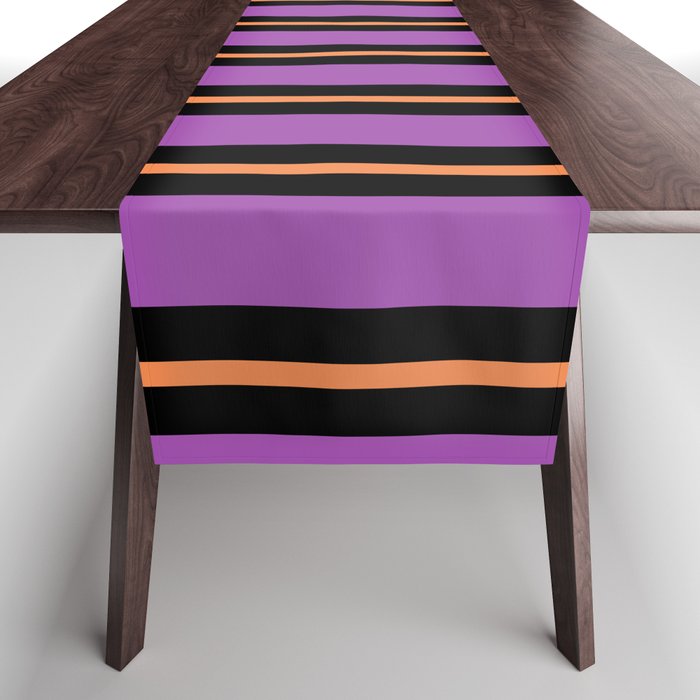 Halloween Stripes Purple Black Orange Vertical Stripe Pattern Table Runner Gallery Image 1