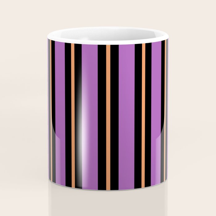 Halloween Stripes Purple Black Orange Vertical Stripe Pattern Coffee Mug Gallery Image 4