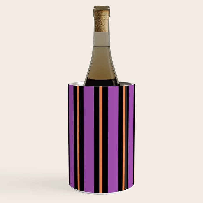 Halloween Stripes Purple Black Orange Vertical Stripe Pattern Wine Chiller Gallery Image 1