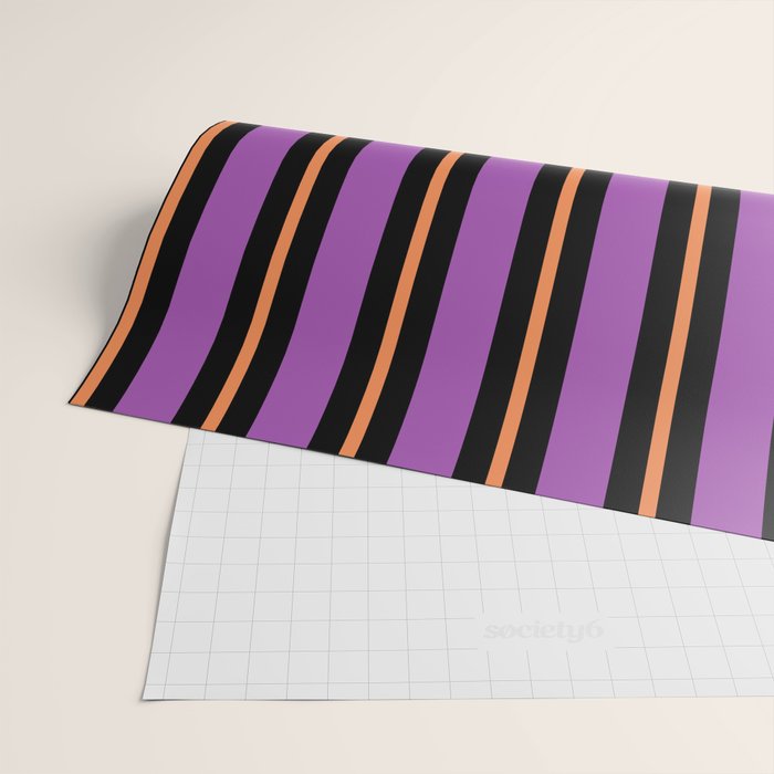 Halloween Stripes Purple Black Orange Vertical Stripe Pattern Wrapping Paper Gallery Image 2