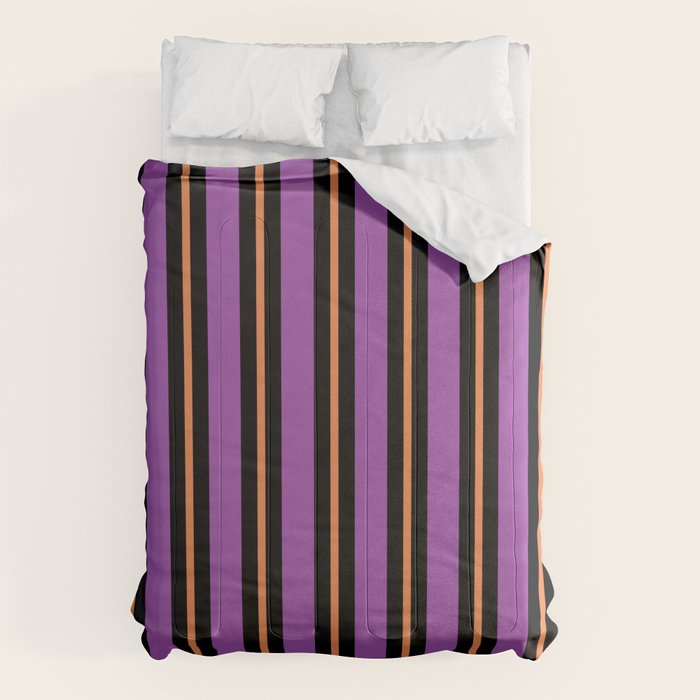 Halloween Stripes Purple Black Orange Vertical Stripe Pattern Comforter Gallery Image 6