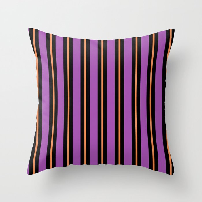 Halloween Stripes Purple Black Orange Vertical Stripe Pattern Throw Pillow Gallery Image 1