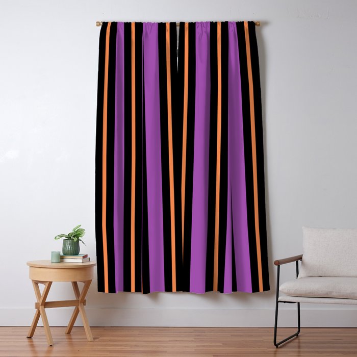 Halloween Stripes Purple Black Orange Vertical Stripe Pattern Window Curtain Gallery Image 5