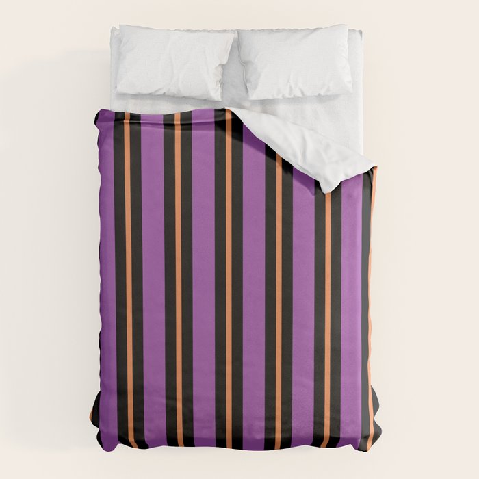 Halloween Stripes Purple Black Orange Vertical Stripe Pattern Duvet Cover Gallery Image 6