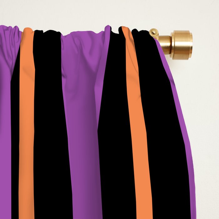 Halloween Stripes Purple Black Orange Vertical Stripe Pattern Window Curtain Gallery Image 2