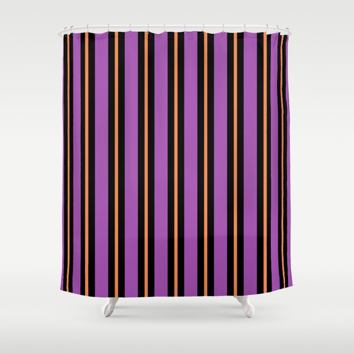 Halloween Stripes Purple Black Orange Vertical Stripe Pattern Shower Curtain Gallery Image 1