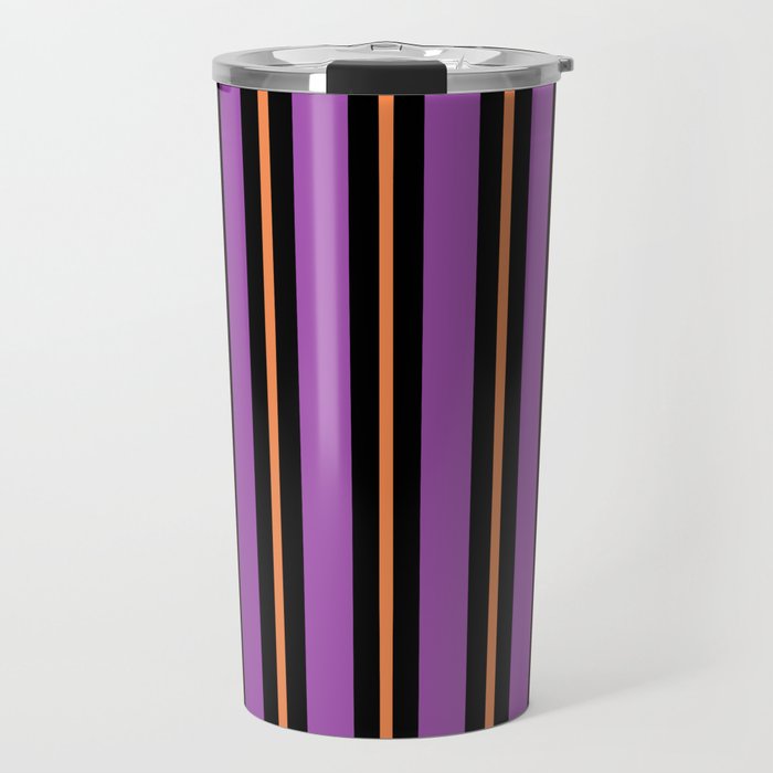 Halloween Stripes Purple Black Orange Vertical Stripe Pattern Travel Mug Gallery Image 1