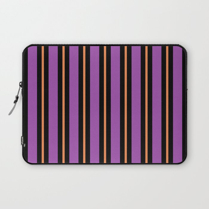 Halloween Stripes Purple Black Orange Vertical Stripe Pattern Laptop Sleeve Gallery Image 1